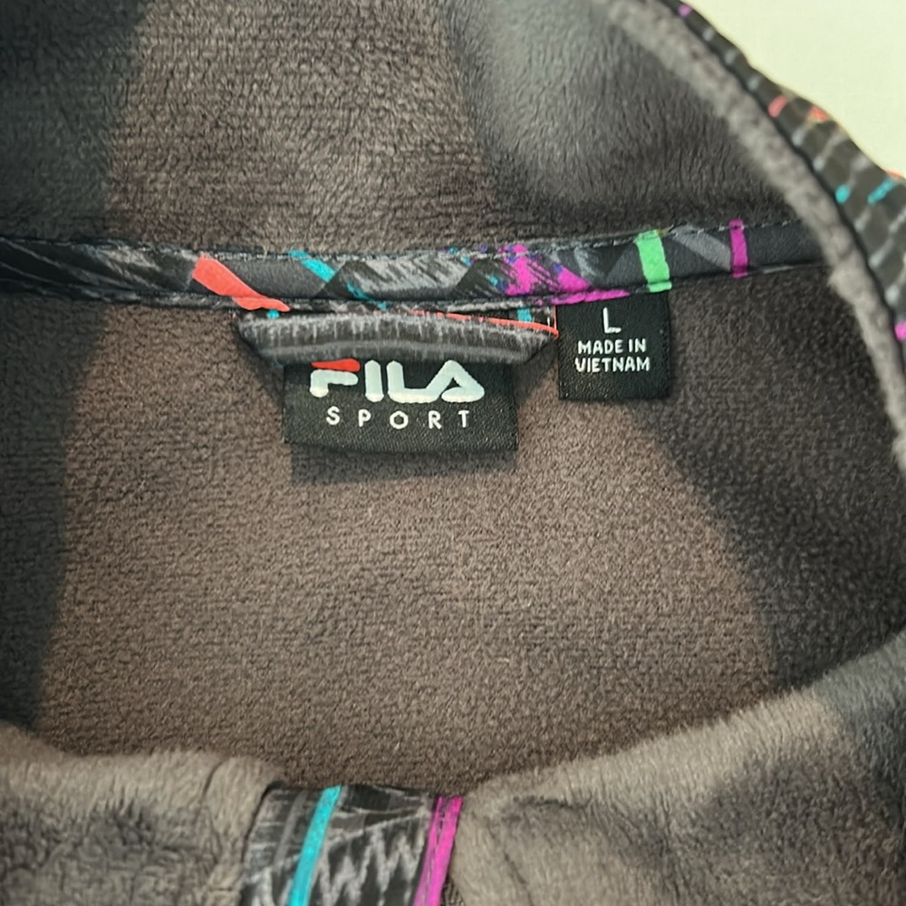 FILA SPORT Gray Fleece Zip Up Track Jacket Multicolored Retro 80s inspired Large - Picture 9 of 10